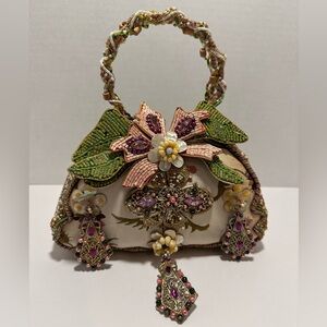 Mary Frances Cream & Green Floral Clutch with Dust Bag